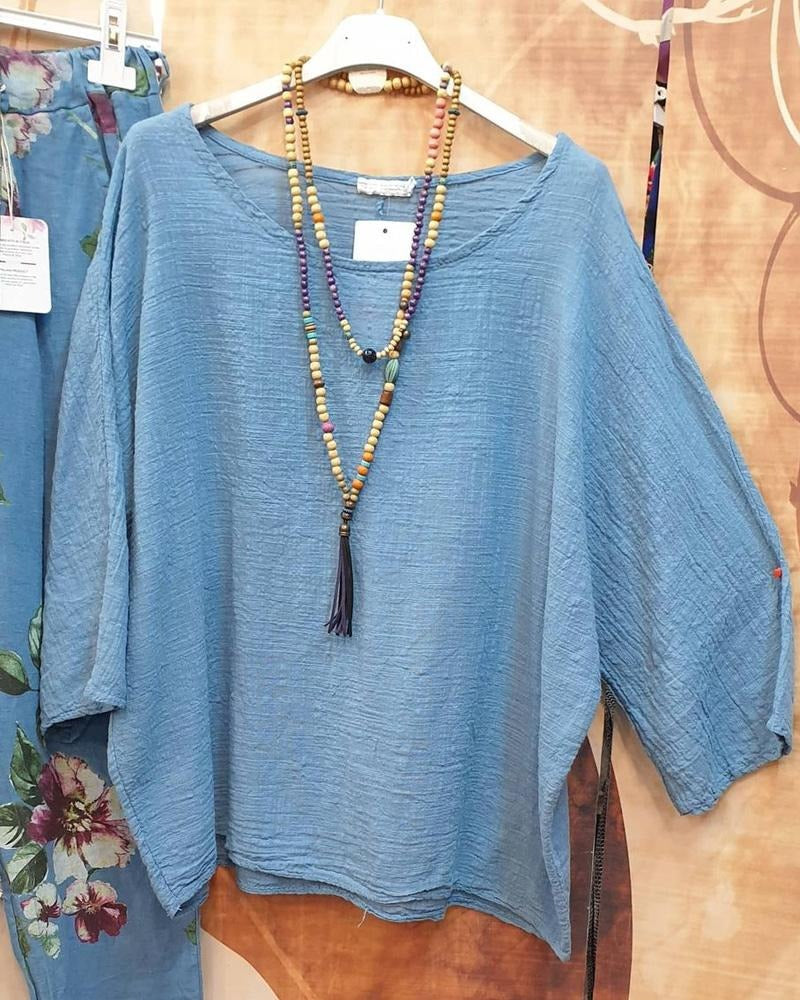 Conjunto casual de dos piezas de flores con manga tres cuartos