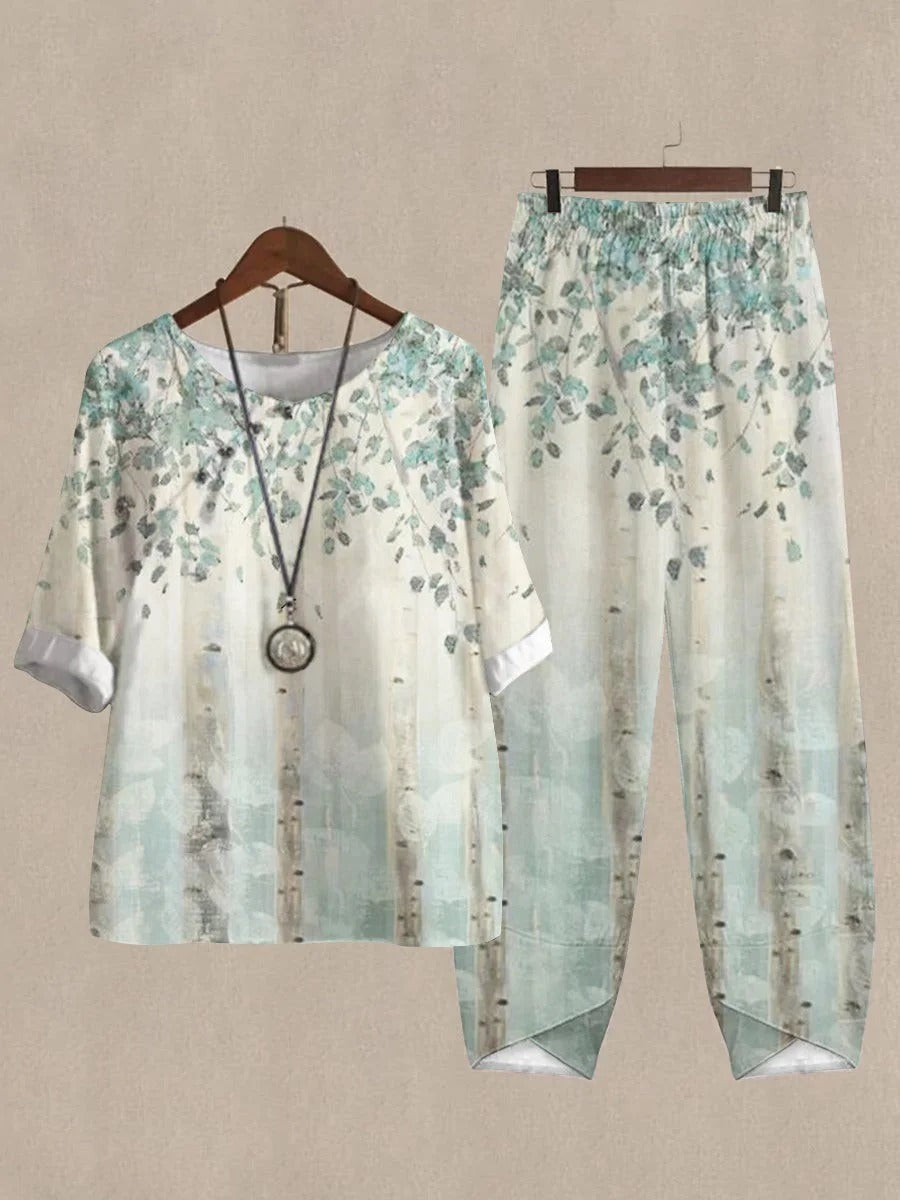Conjunto casual de hojas de lino con manga francesa
