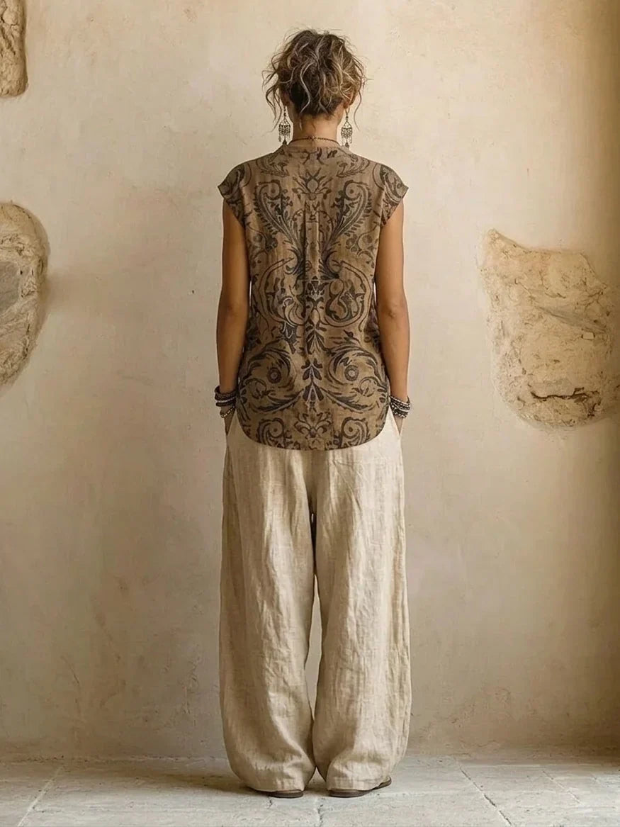 Telma Conjunto Exclusivo de Tres Piezas textura Lino