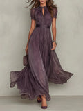 Fabiola Vestido Maxi de Chiffon con Escote Abertura Morado