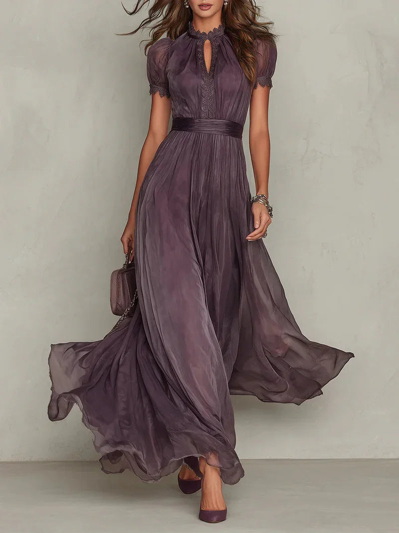Fabiola Vestido Maxi de Chiffon con Escote Abertura Morado