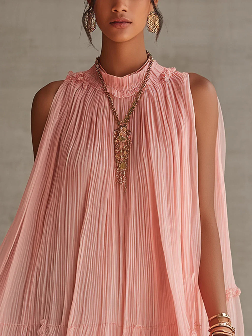 Magdalena Vestido Mini de Chiffon Rosa a Rayas con Escote Halter