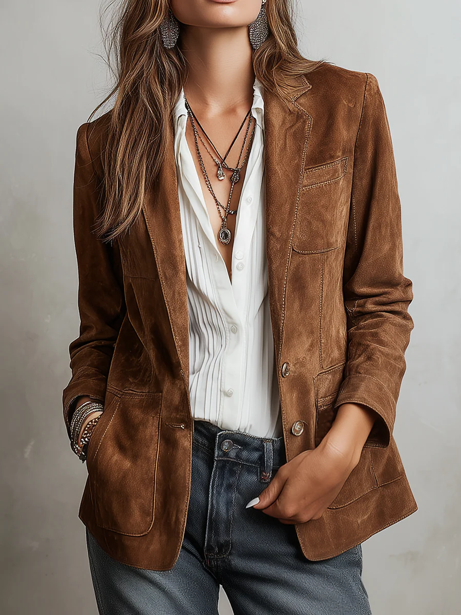 Alondra Blazer Marrón de Estilo Vintage