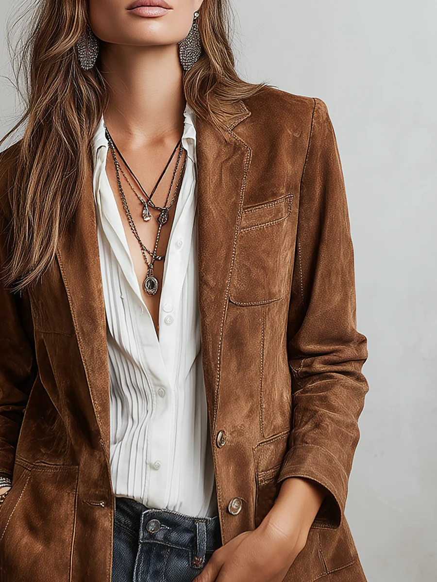 Alondra Blazer Marrón de Estilo Vintage