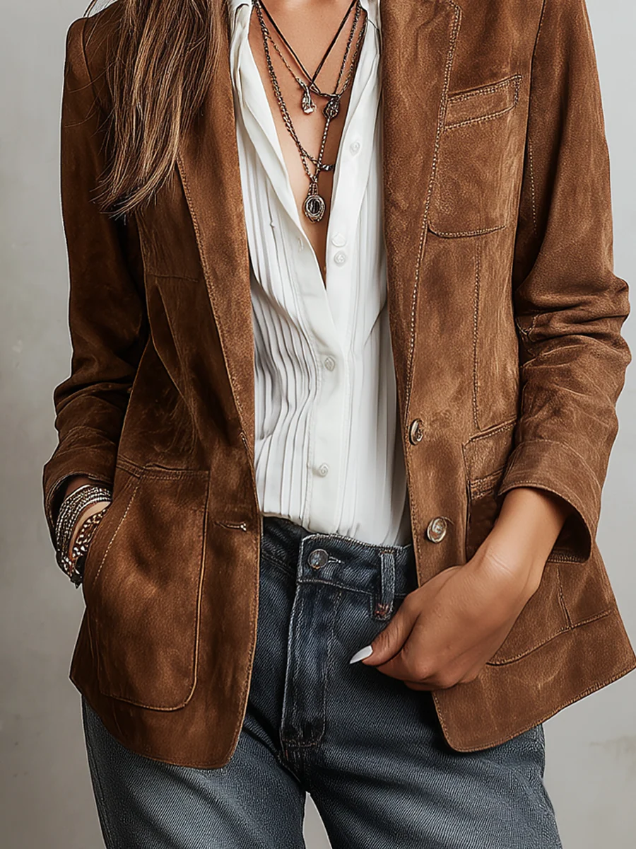 Alondra Blazer Marrón de Estilo Vintage
