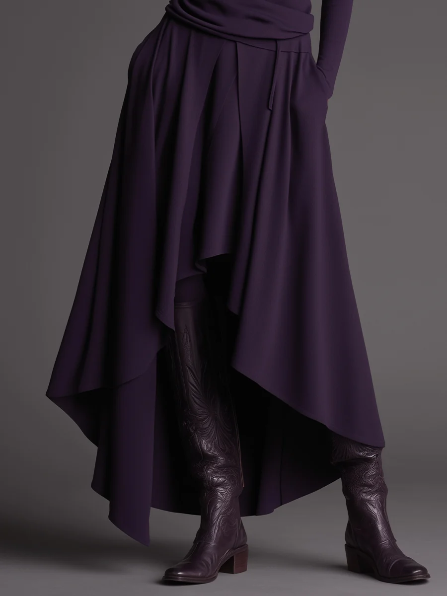 Carmen Conjunto de Top de Cuello Alto Morado y Falda Asimétrica