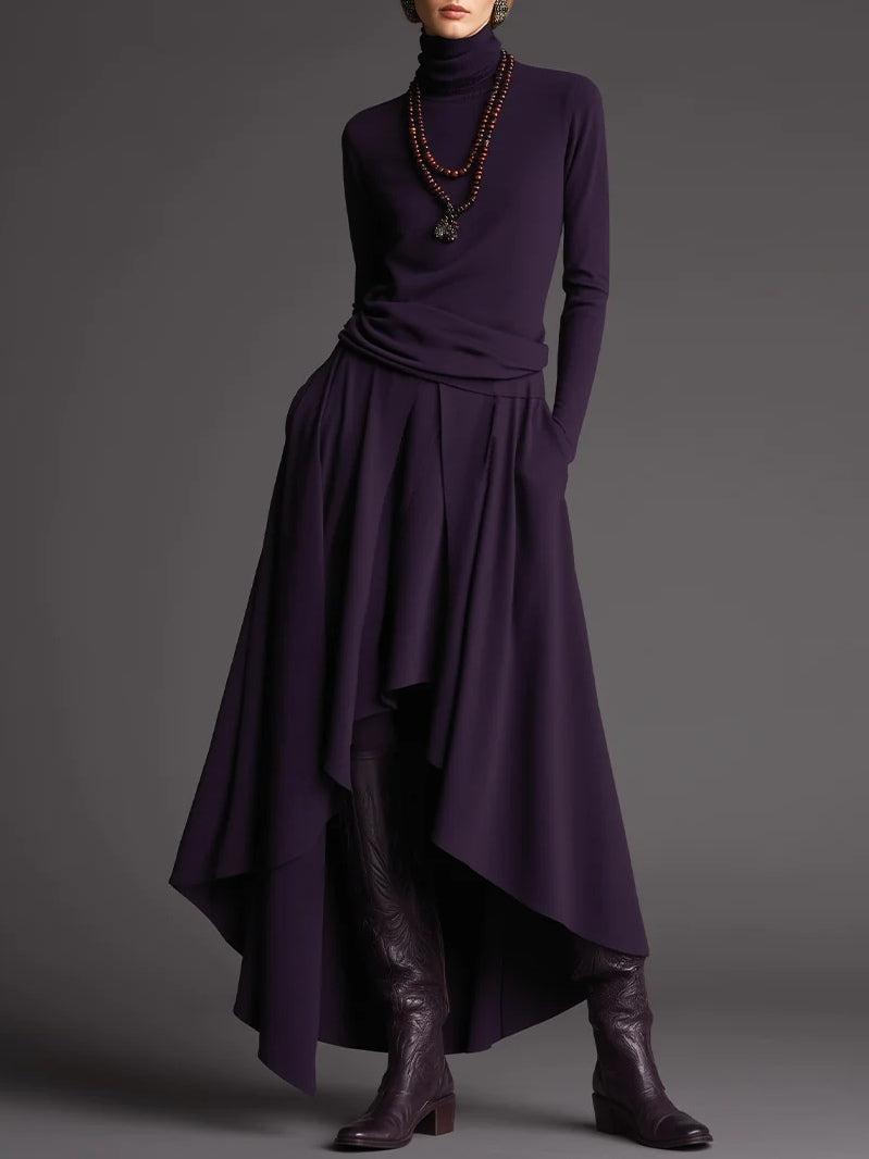 Carmen Conjunto de Top de Cuello Alto Morado y Falda Asimétrica