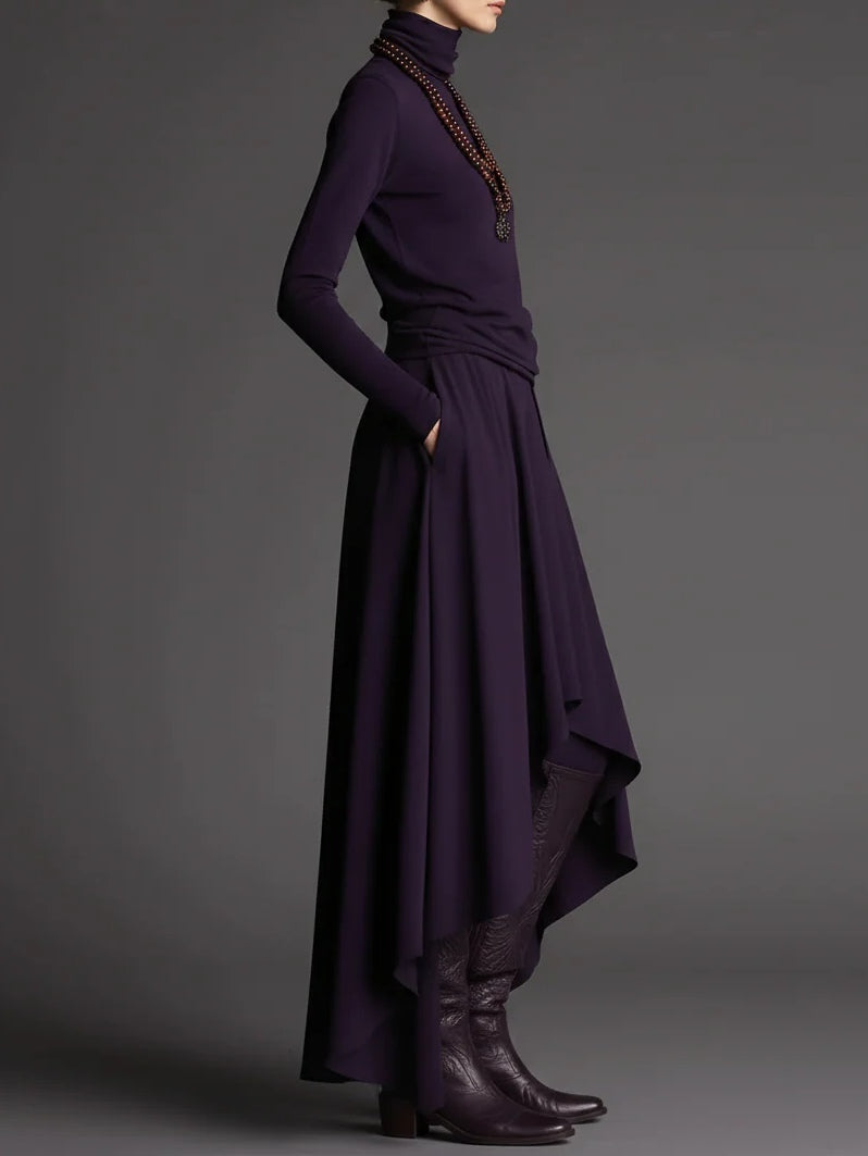 Carmen Conjunto de Top de Cuello Alto Morado y Falda Asimétrica