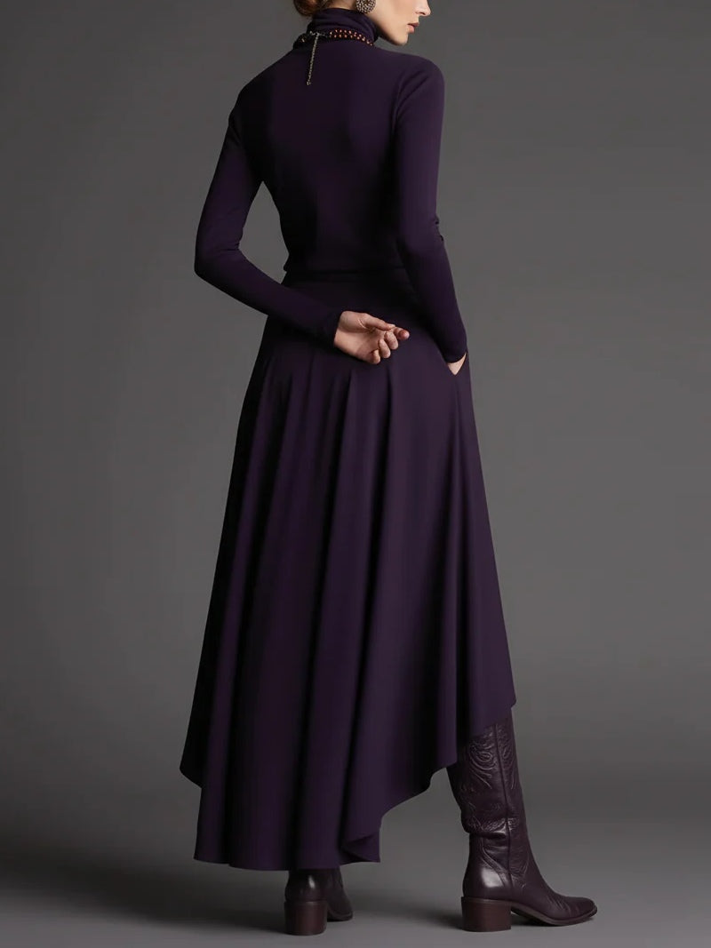 Carmen Conjunto de Top de Cuello Alto Morado y Falda Asimétrica