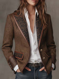 Iria Blazer con Estampado de Espiga y Detalles en Contraste