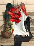 Top casual de flores con cuello redondo y manga corta