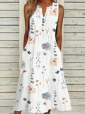 Vestido midi de estampado gráfico con escote en pico, sin mangas