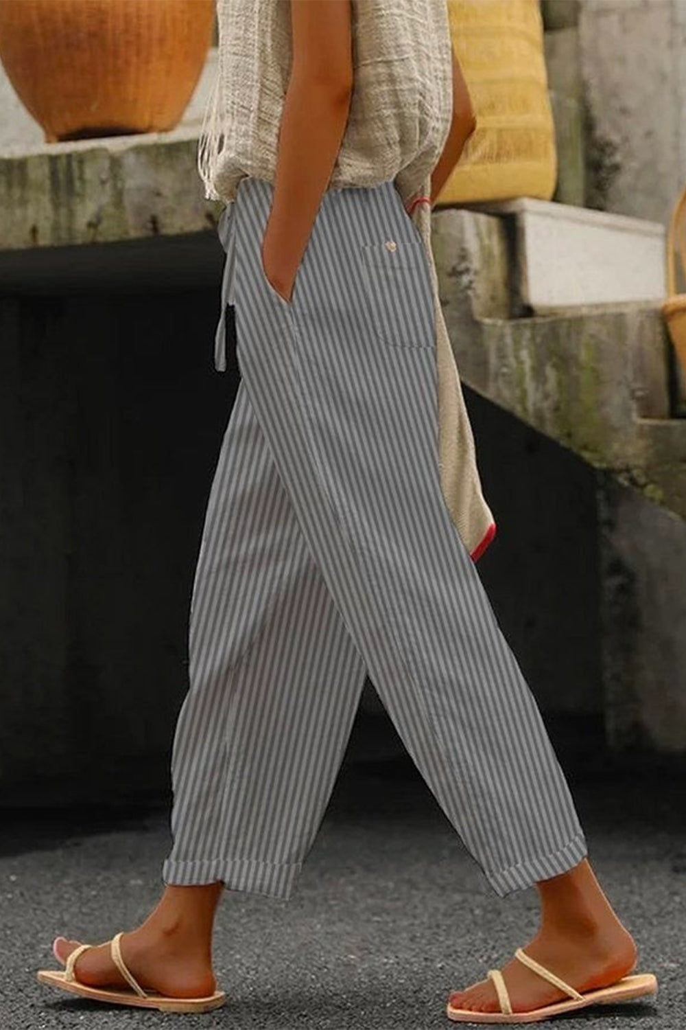 Pantalón casual holgado de rayas con bolsillos · Sira — foto 2