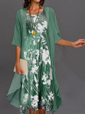 Vestido casual midi de flores con cuello redondo