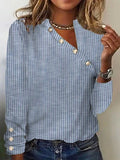 Blusa casual de rayas con escote en pico y manga larga