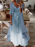 Vestido casual de flores con escote en pico y manga francesa
