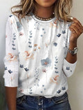 Blusa casual de flores con cuello redondo y manga larga · Bella