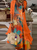 Vestido largo estampado naranja con manga larga