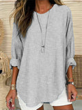 Blusa casual de rayas gris con cuello redondo