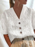 Camisa de algodón con cuello camisero, manga corta y botones