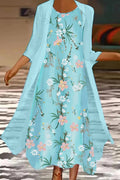 Vestido largo de flores con cuello redondo y manga tres cuartos · Bianca