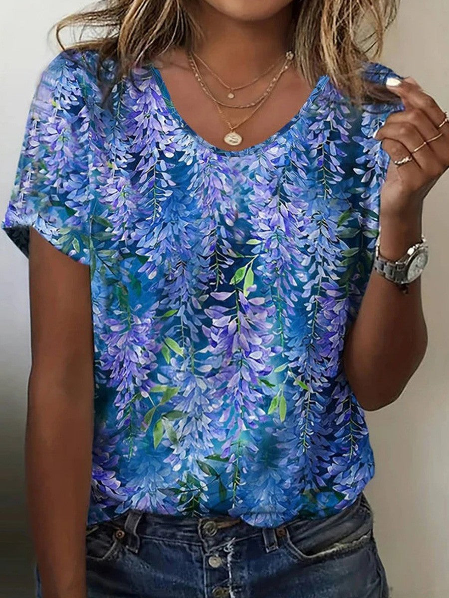 Camisa holgada de flores con manga corta