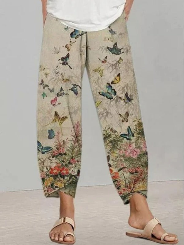 Pantalón casual de mariposas con bolsillos