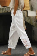Pantalón casual holgado de encaje blanco