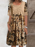 Vestido midi de estampado gráfico con escote redondo amplio y manga corta