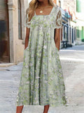 Vestido midi de flores de encaje con cuello camisero y manga corta