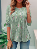 Camisa de estampado gráfico con cuello redondo y manga larga