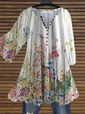 Top de flores con escote en pico y manga larga