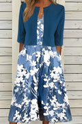 Vestido midi de flores con escote en pico y manga francesa
