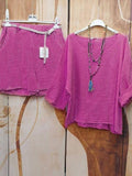 Conjunto de dos piezas de rosas con cuello redondo y manga larga · Rojo