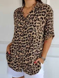 Top de leopardo con cuello redondo y manga larga