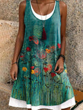 Vestido corto de dos piezas de flores con cuello redondo, sin mangas
