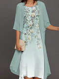 Vestido midi de flores con cuello redondo y manga francesa