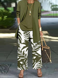 Conjunto verde con cuello redondo y manga larga