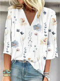 Blusa casual holgada lisa con escote en pico