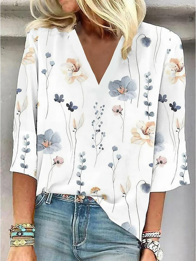 Blusa casual holgada lisa con escote en pico