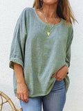 Camisa casual holgada lisa con cuello redondo