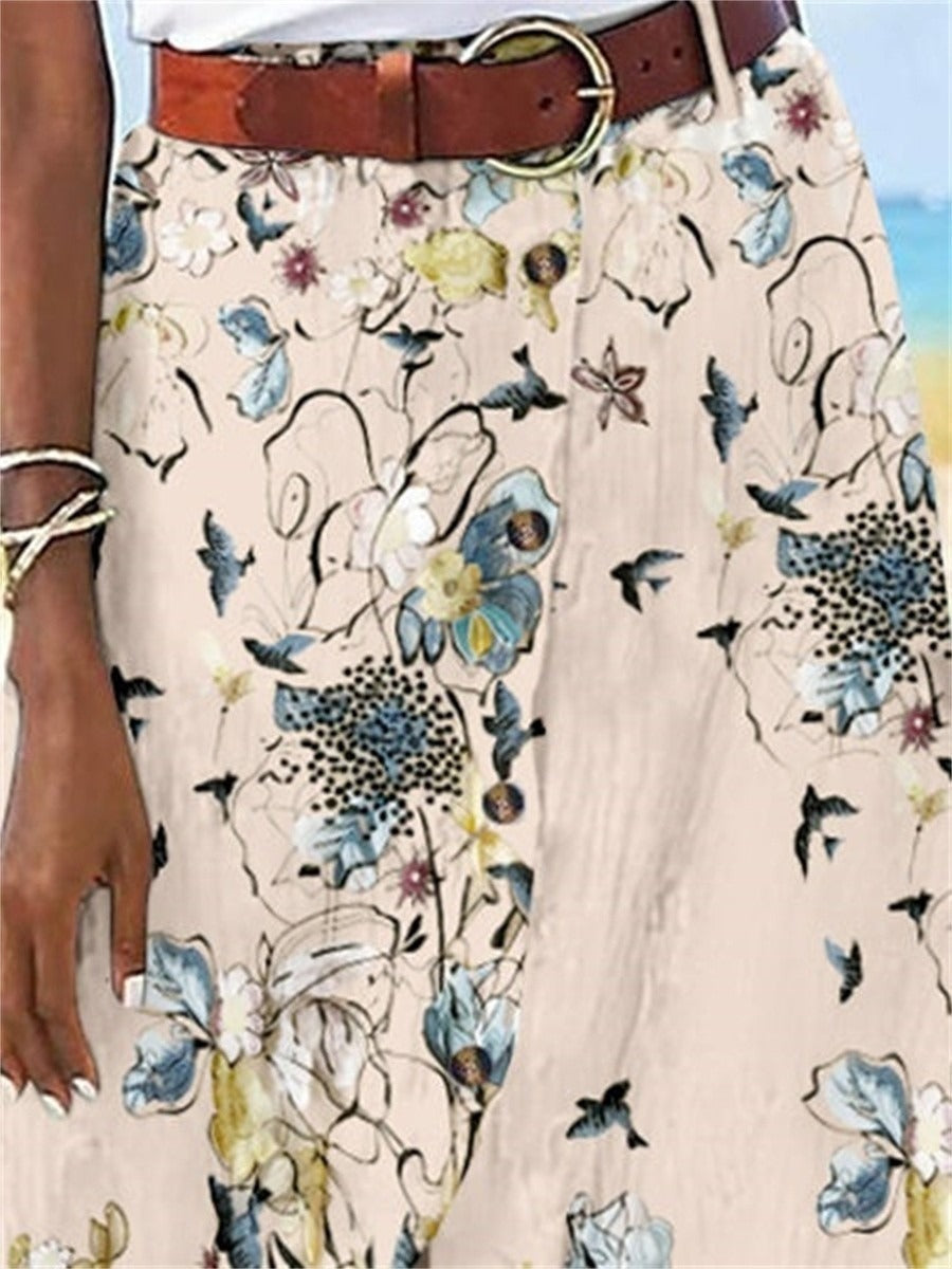Pantalón largo de talle alto de estampado gráfico con botones y abertura — foto 2