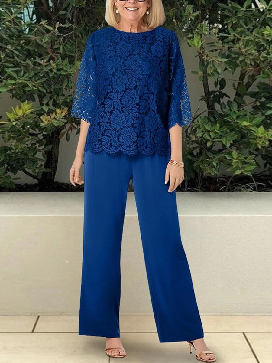Conjunto de dos piezas azul con cuello redondo
