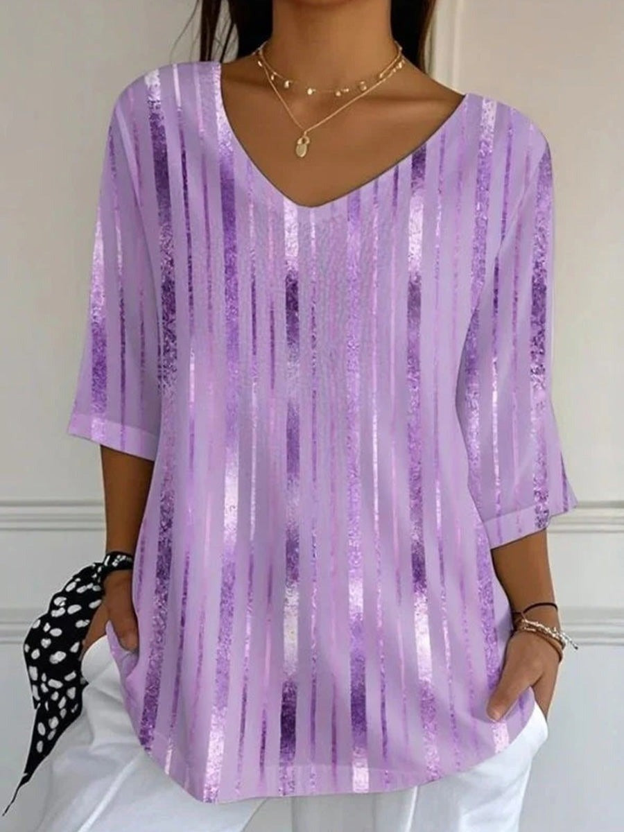 Blusa holgada de rayas morada con escote en pico