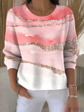 Jersey cómodo degradado rosa con cuello redondo y manga larga