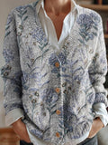 Cárdigan casual de flores gris con manga larga