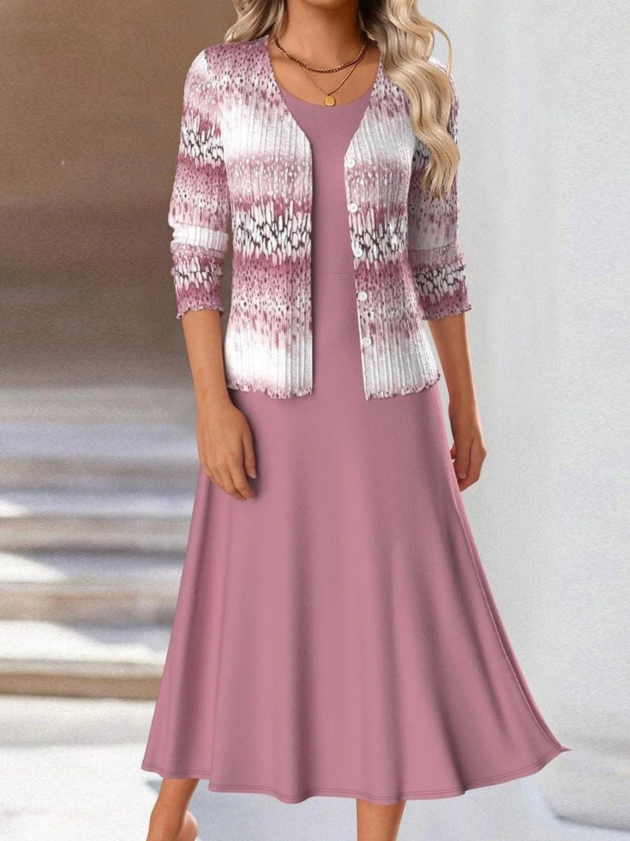 Vestido midi con cuello redondo, manga larga y chaqueta a juego
