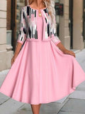 Vestido bonito midi rosa con conjunto de dos piezas a juego