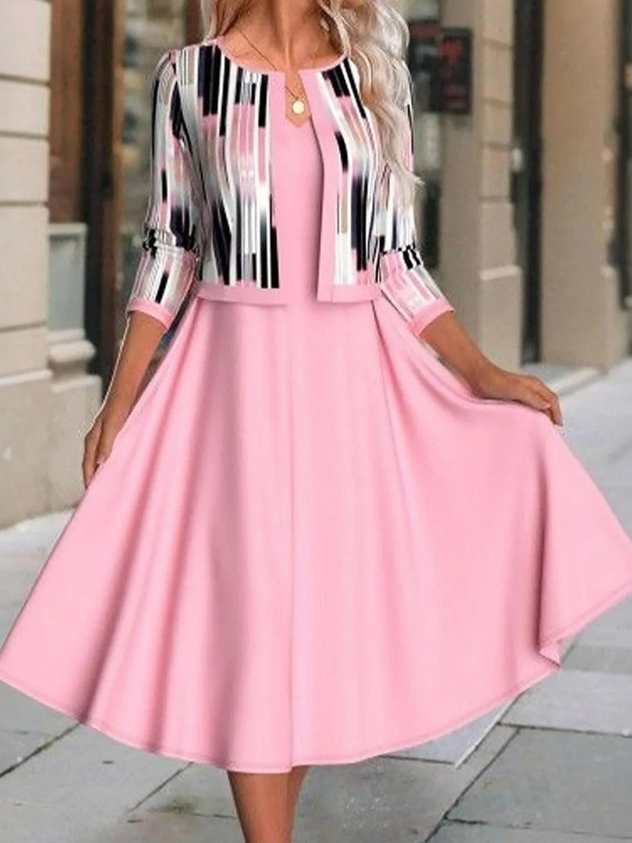 Vestido bonito midi rosa con conjunto de dos piezas a juego
