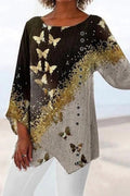 Blusa casual de mariposas con cuello redondo y manga larga · Zoe